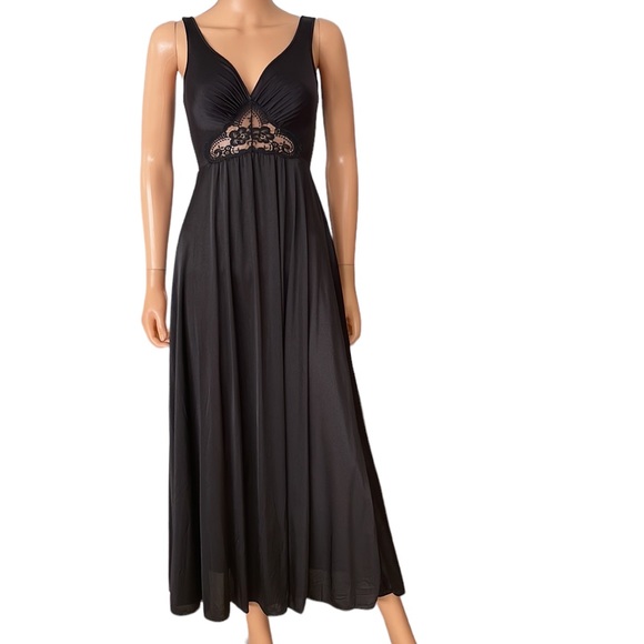 Vintage Olga Bodysilk Black Maxi Slip DressLace BustFull SweepSize S